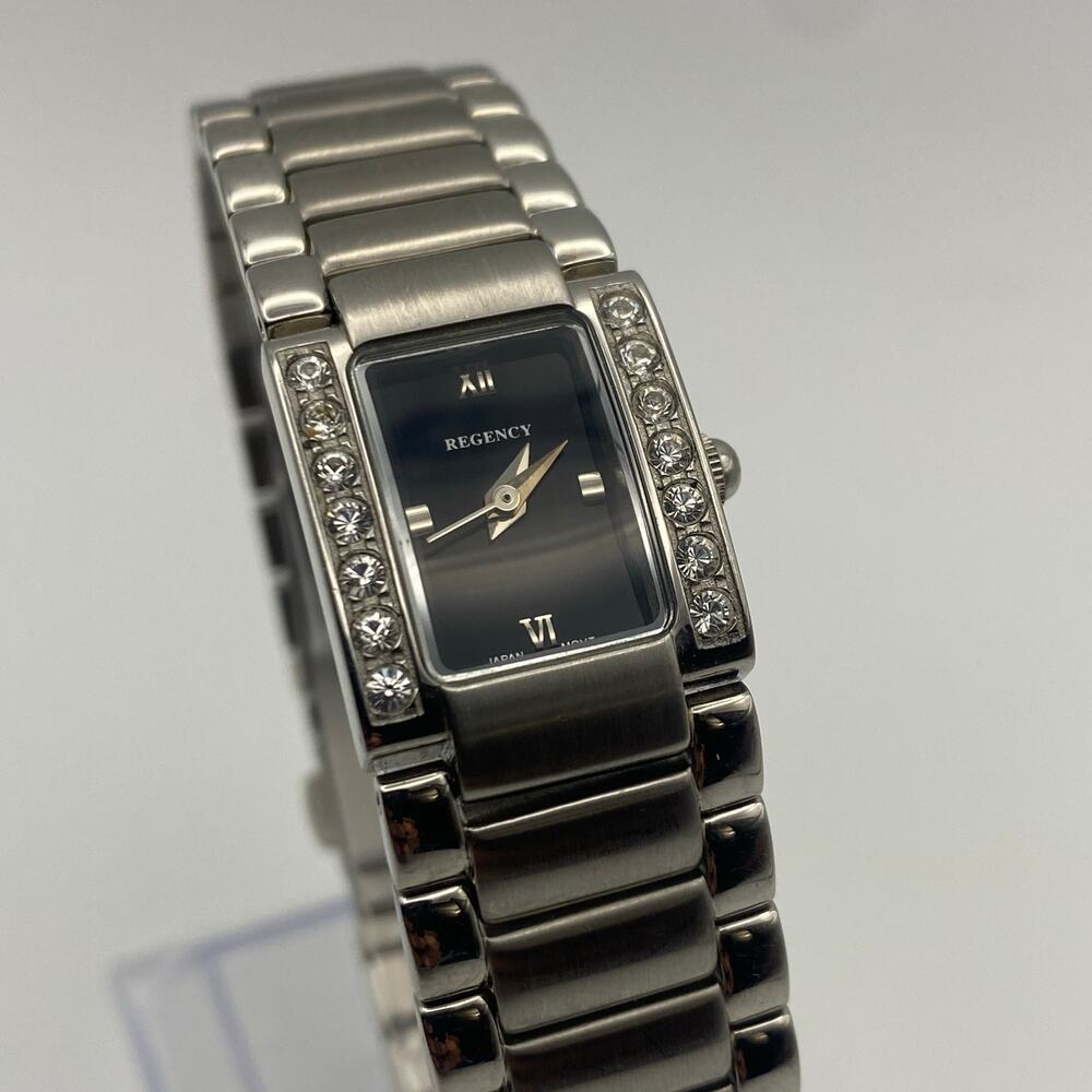 Regency Silver Tone Black Dial Crystal Bezel Women's Watch Working - Picture 3 of 7